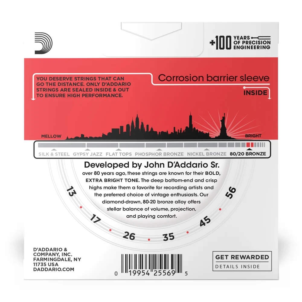 D'Addario EJ12-3D 80/20 Bronze Acoustic Guitar Strings - .013-.056 Medium - 3 Pack - Image 2