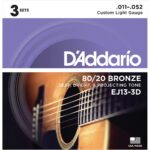 D'Addario EJ13 80/20 Bronze Acoustic Guitar Strings - .011-.052 Custom Light (3-pack)