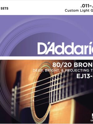D'Addario EJ13 80/20 Bronze Acoustic Guitar Strings - .011-.052 Custom Light (3-pack)