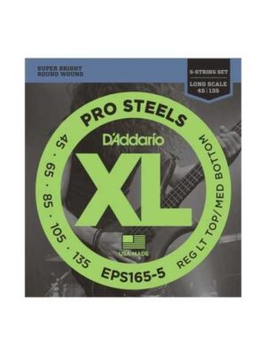 D'Addario EPS165 XL Pro Steels Bass Guitar Strings - .045-.135 Custom Light - 5-strings