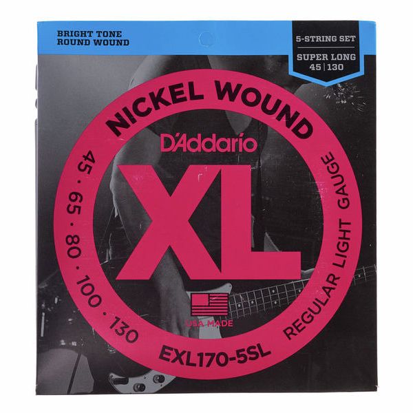 D'Addario EPS170-5 XL Pro Steels Bass Guitar Strings - .045-.130 Medium Long Scale 5-string
