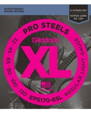 D'Addario EPS170-6SL XL Pro Steels Bass Guitar Strings - .032-.130 Light Long Scale 6-strings