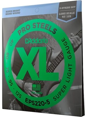 D'Addario EPS220-5 ProSteels Bass Guitar Strings - 0.042-0.125 Super Light - 5-Strings