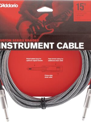 D'Addario PW-BG-15BG Braided Straight to Straight Instrument Cable - 15 foot Grey