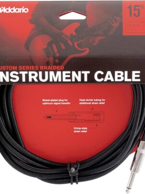 D'Addario PW-BG-15BK Braided Straight to Straight Instrument Cable - 15 ft Black