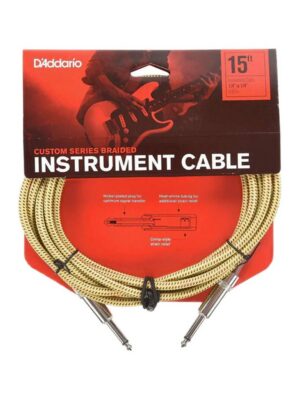 D'Addario PW-BG-15TW Braided Straight to Straight Instrument Cable - 15 ft Tweed